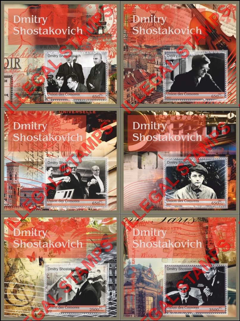 Comoro Islands 2017 Dmitry Shostakovich Composer Counterfeit Illegal Stamp Souvenir Sheets of 1