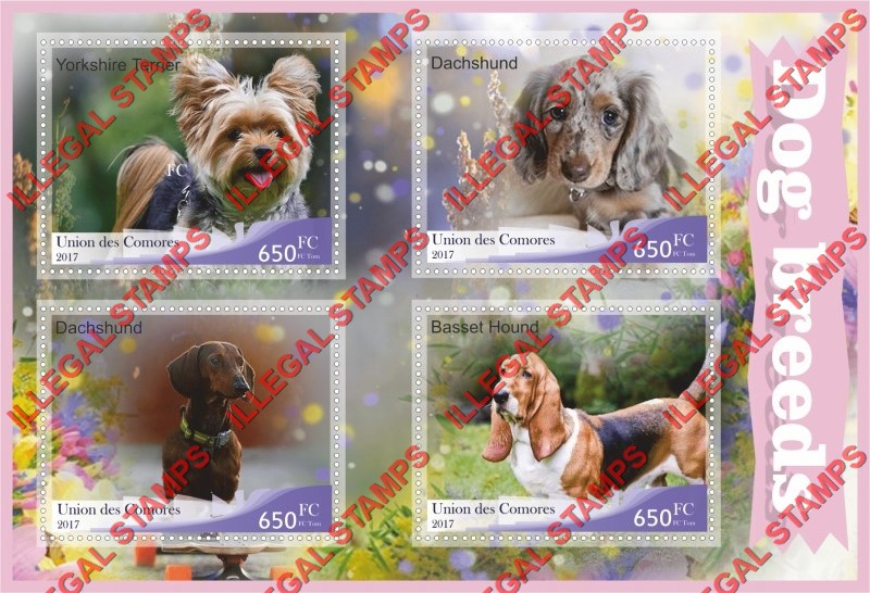 Comoro Islands 2017 Dogs Counterfeit Illegal Stamp Souvenir Sheet of 4