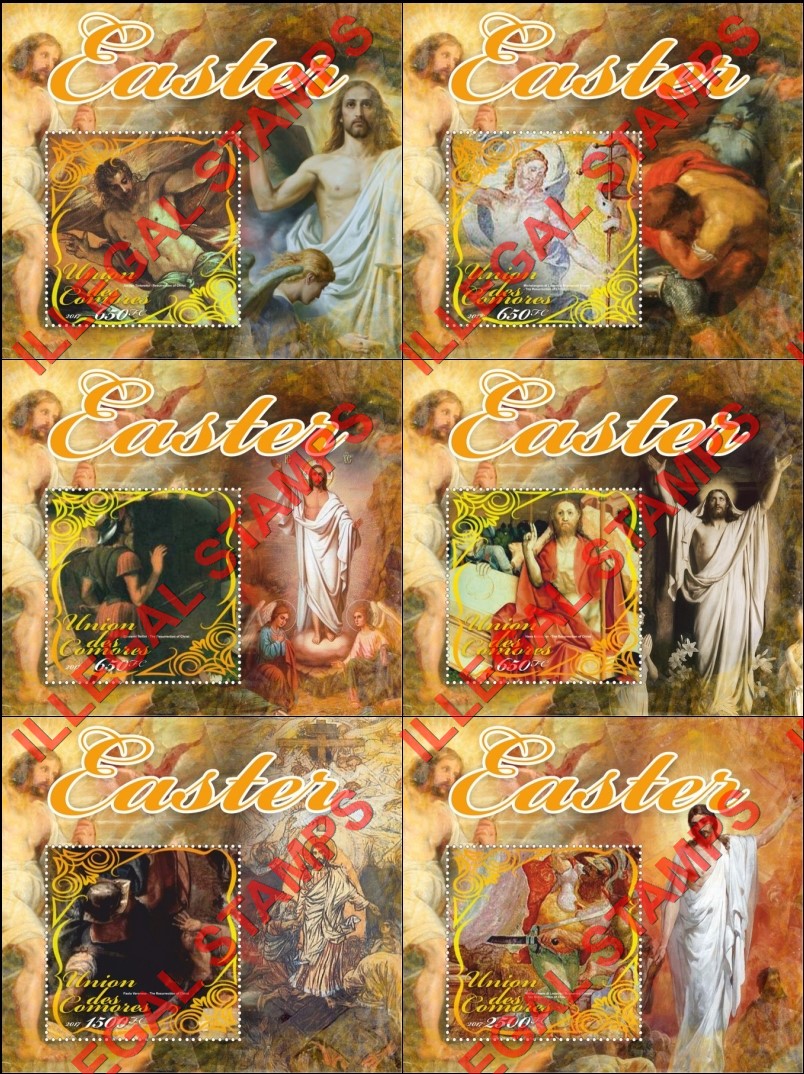 Comoro Islands 2017 Easter Paintings Counterfeit Illegal Stamp Souvenir Sheets of 1