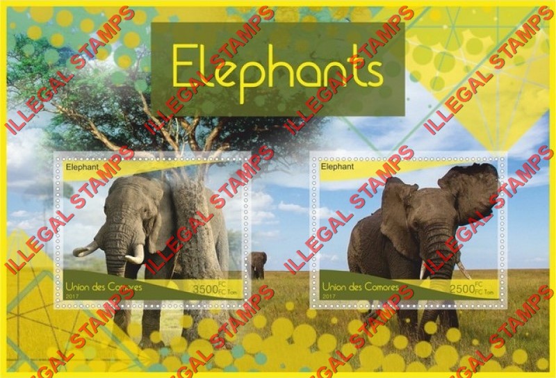Comoro Islands 2017 Elephants Counterfeit Illegal Stamp Souvenir Sheet of 2