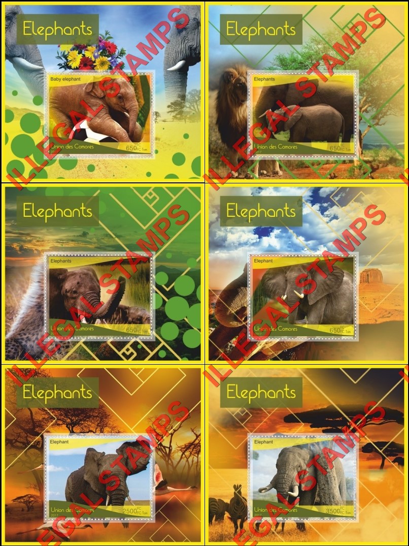 Comoro Islands 2017 Elephants Counterfeit Illegal Stamp Souvenir Sheets of 1