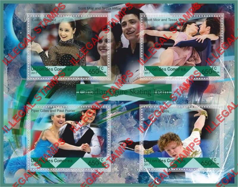 Comoro Islands 2017 Figure Skating Canadian Team Counterfeit Illegal Stamp Souvenir Sheet of 4