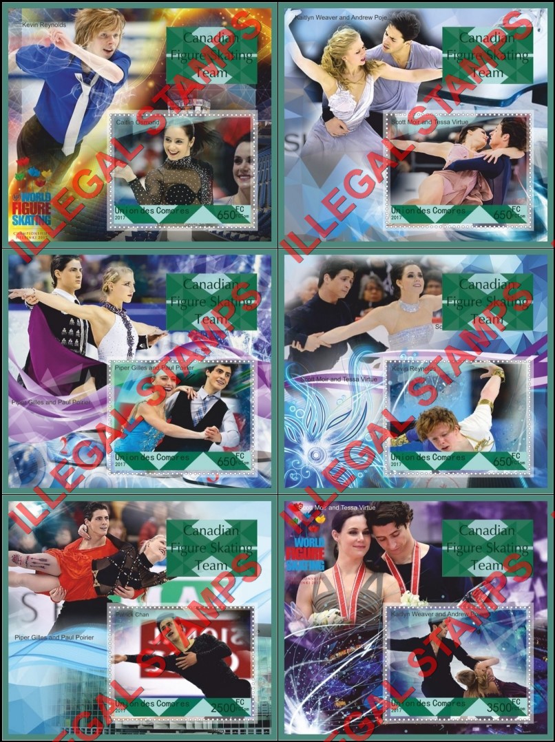 Comoro Islands 2017 Figure Skating Canadian Team Counterfeit Illegal Stamp Souvenir Sheets of 1