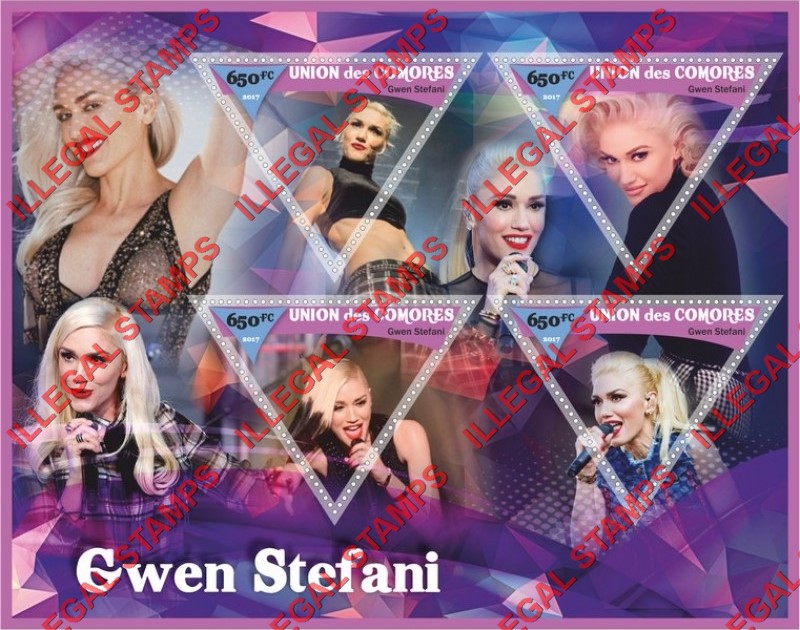 Comoro Islands 2017 Gwen Stefani Singer Counterfeit Illegal Stamp Souvenir Sheet of 4