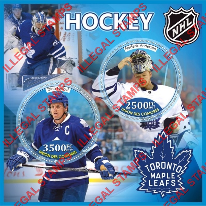 Comoro Islands 2017 Hockey Players Toronto Maple Leafs Counterfeit Illegal Stamp Souvenir Sheet of 2