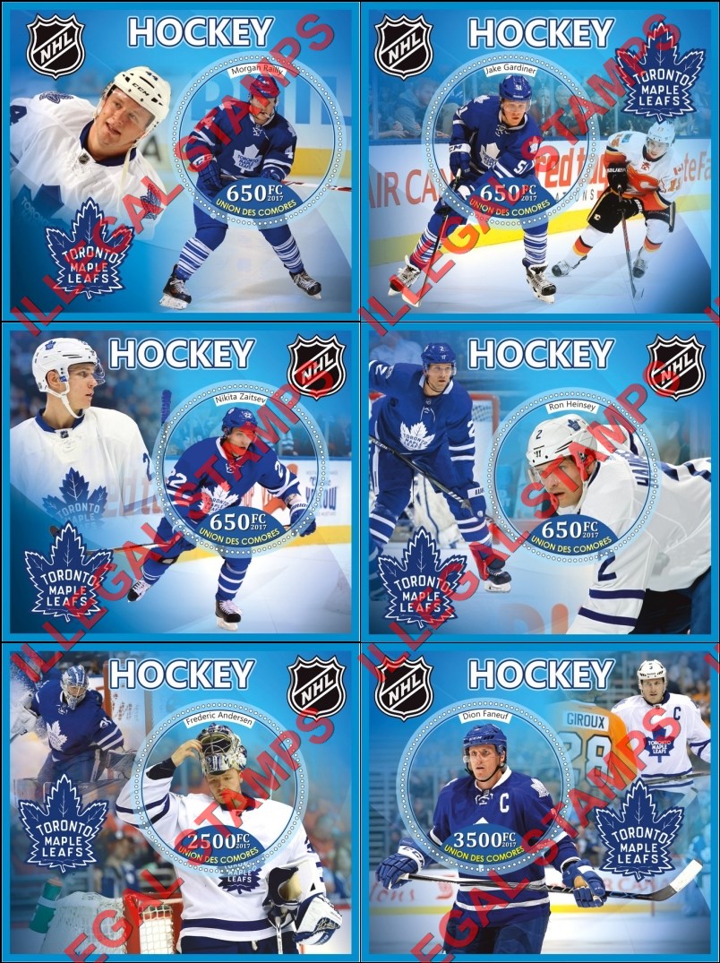Comoro Islands 2017 Hockey Players Toronto Maple Leafs Counterfeit Illegal Stamp Souvenir Sheets of 1