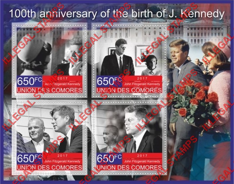 Comoro Islands 2017 John F. Kennedy Counterfeit Illegal Stamp Souvenir Sheet of 4