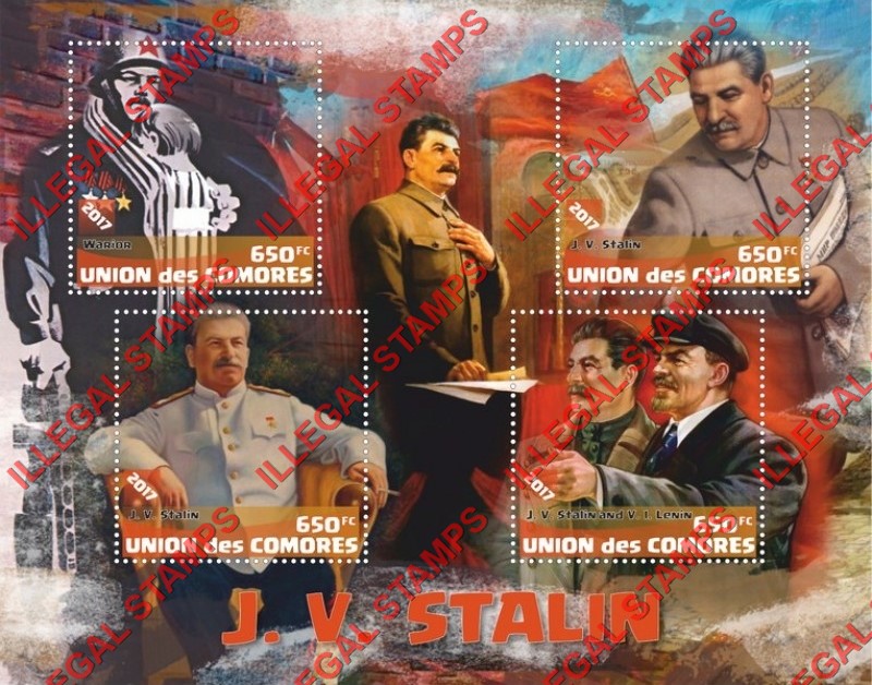 Comoro Islands 2017 Joseph Stalin Counterfeit Illegal Stamp Souvenir Sheet of 4