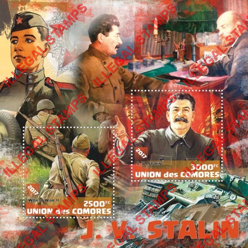 Comoro Islands 2017 Joseph Stalin Counterfeit Illegal Stamp Souvenir Sheet of 2