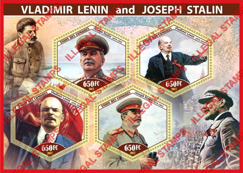 Comoro Islands 2017 Lenin and Stalin (different) Counterfeit Illegal Stamp Souvenir Sheet of 4
