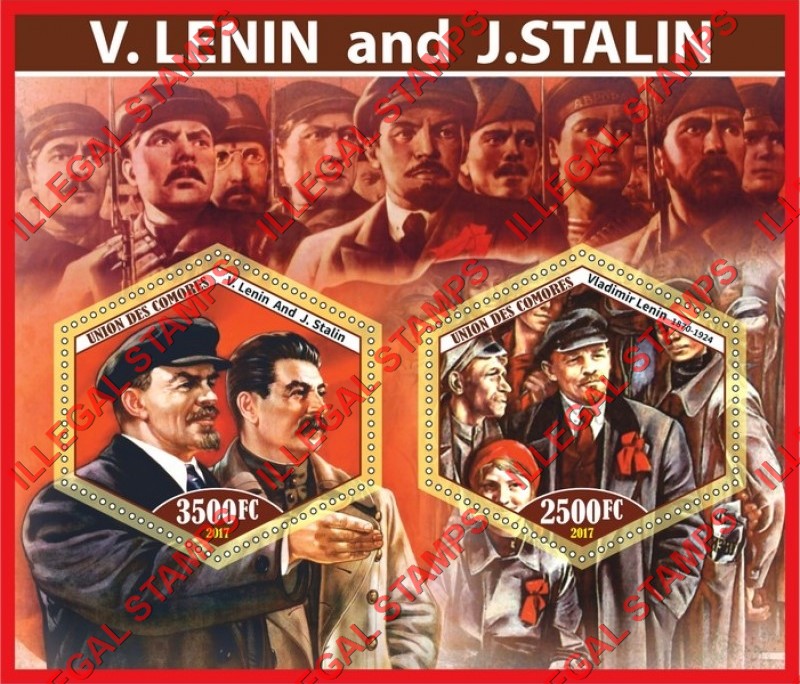 Comoro Islands 2017 Lenin and Stalin (different) Counterfeit Illegal Stamp Souvenir Sheet of 2
