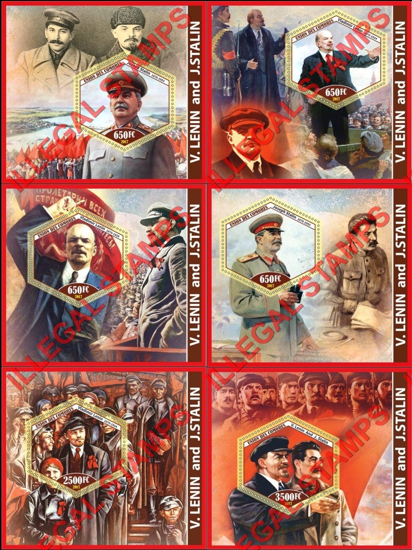 Comoro Islands 2017 Lenin and Stalin (different) Counterfeit Illegal Stamp Souvenir Sheets of 1