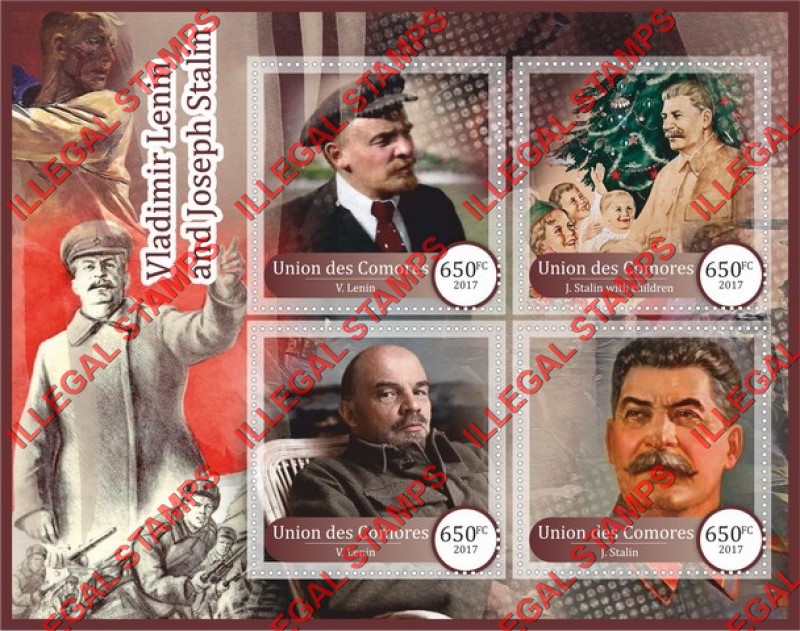 Comoro Islands 2017 Lenin and Stalin Counterfeit Illegal Stamp Souvenir Sheet of 4
