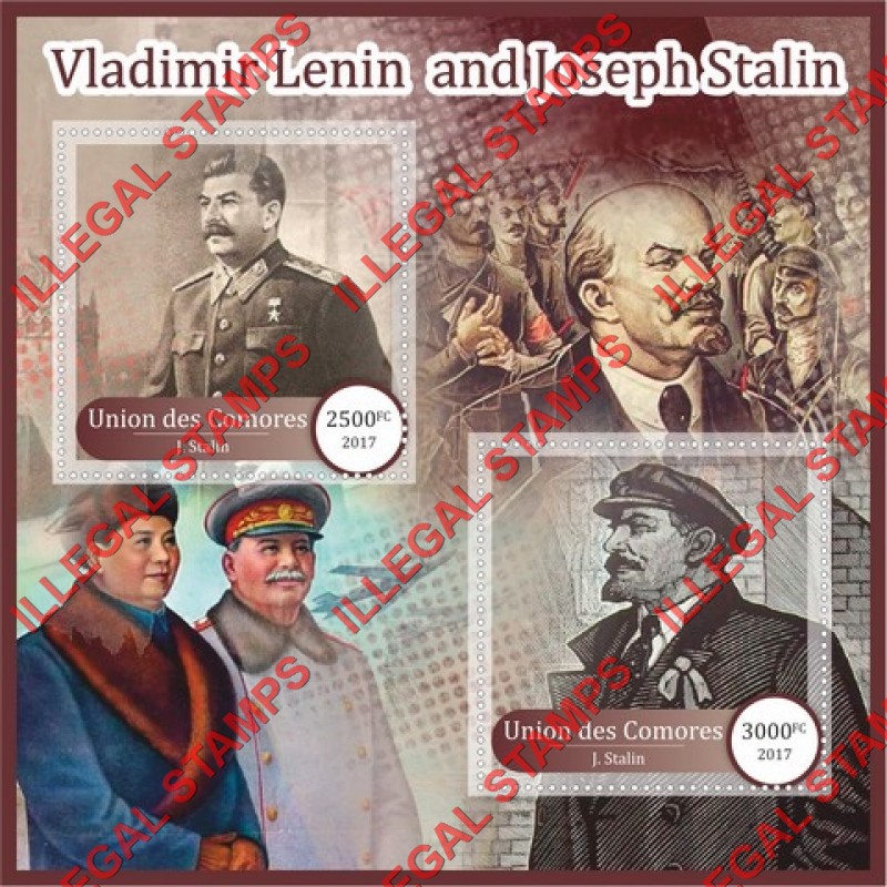 Comoro Islands 2017 Lenin and Stalin Counterfeit Illegal Stamp Souvenir Sheet of 2