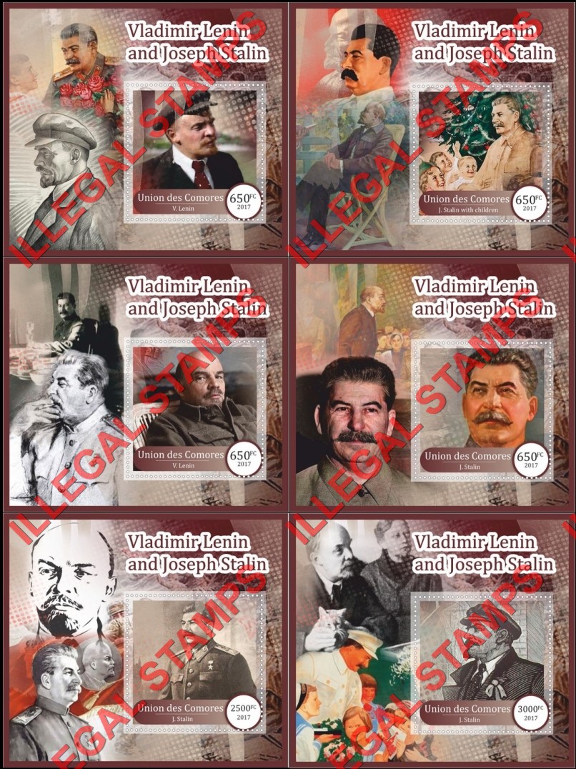 Comoro Islands 2017 Lenin and Stalin Counterfeit Illegal Stamp Souvenir Sheets of 1