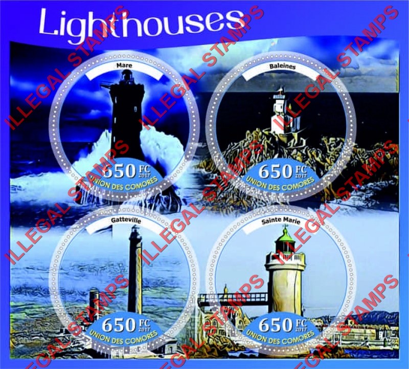 Comoro Islands 2017 Lighthouses and Sailing Ships Counterfeit Illegal Stamp Souvenir Sheet of 4