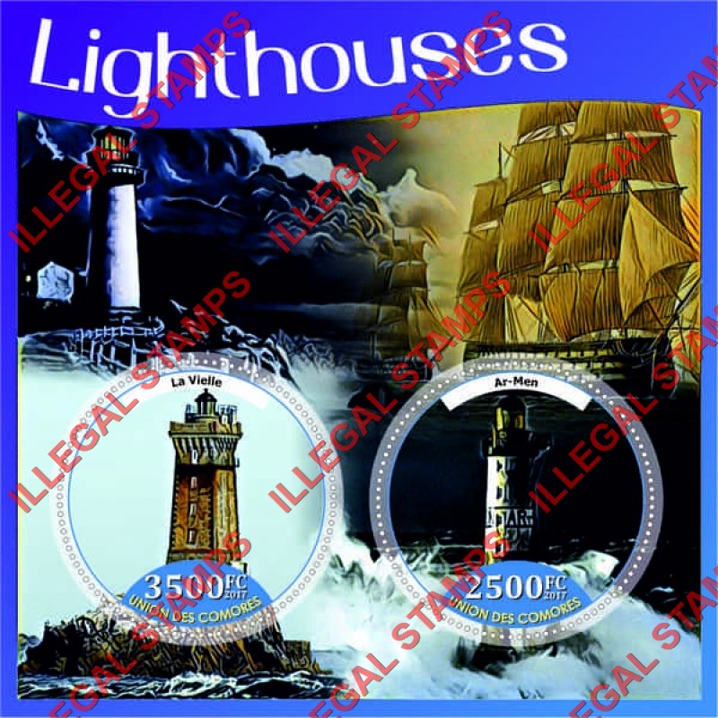 Comoro Islands 2017 Lighthouses and Sailing Ships Counterfeit Illegal Stamp Souvenir Sheet of 2