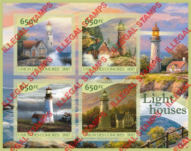 Comoro Islands 2017 Lighthouses Counterfeit Illegal Stamp Souvenir Sheet of 4