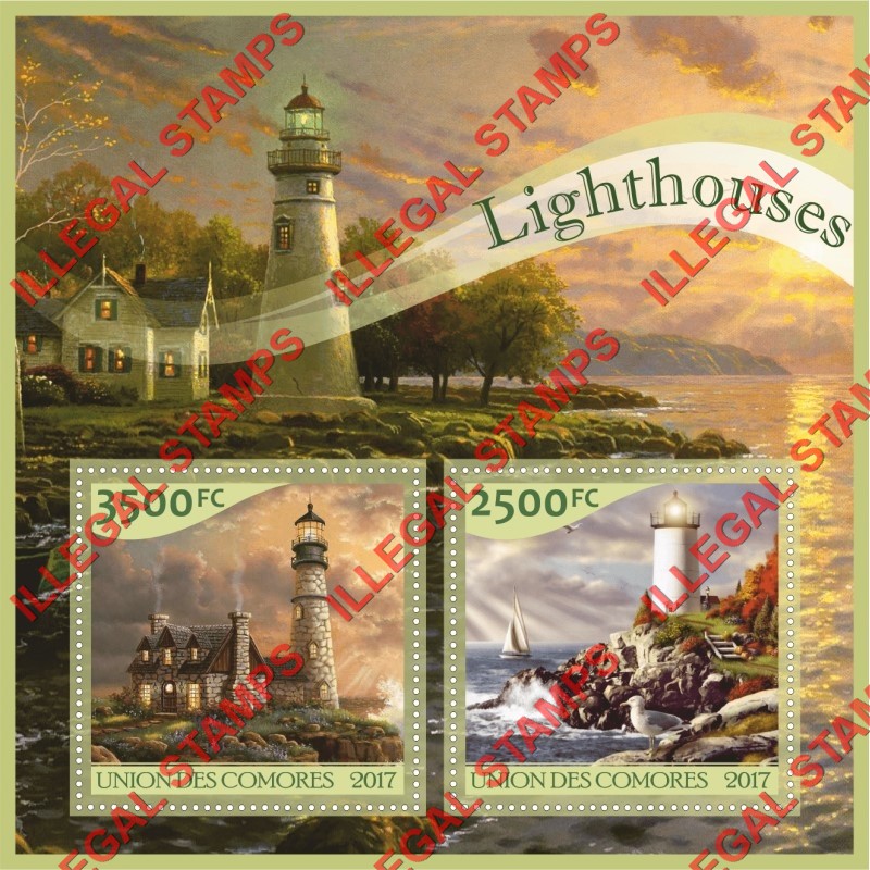 Comoro Islands 2017 Lighthouses Counterfeit Illegal Stamp Souvenir Sheet of 2