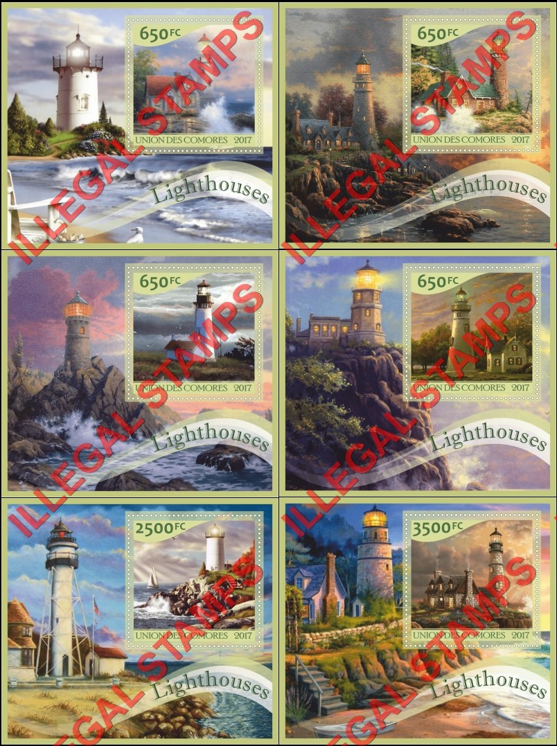 Comoro Islands 2017 Lighthouses Counterfeit Illegal Stamp Souvenir Sheets of 1