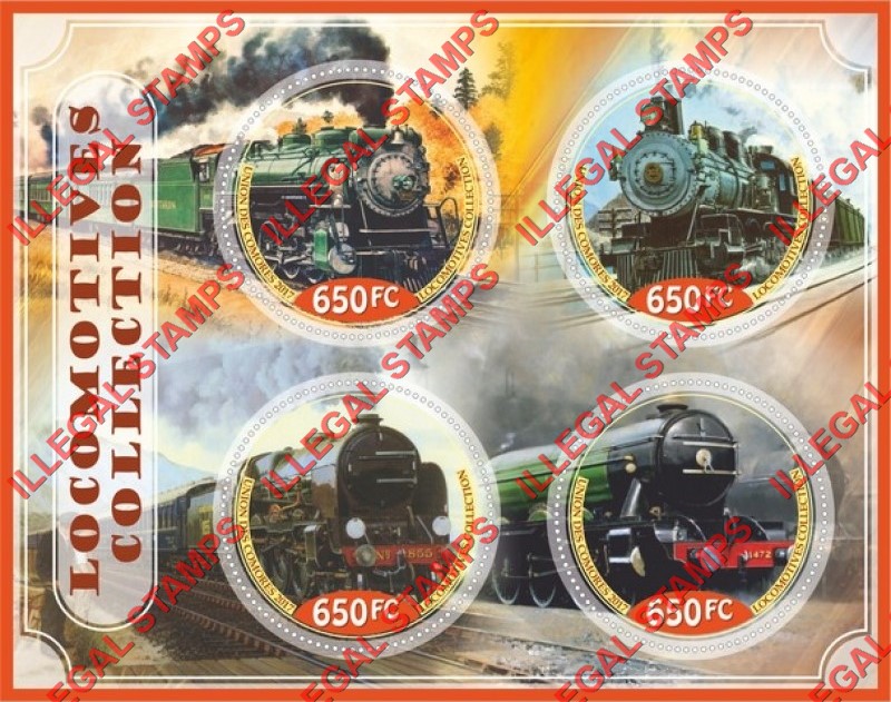 Comoro Islands 2017 Locomotives Collection Counterfeit Illegal Stamp Souvenir Sheet of 4
