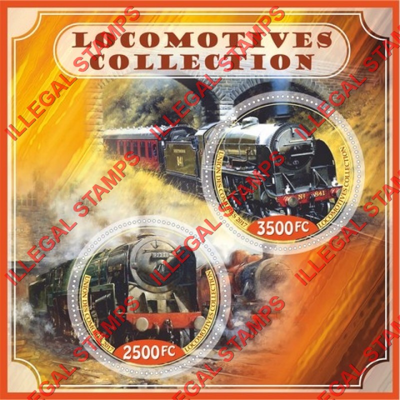 Comoro Islands 2017 Locomotives Collection Counterfeit Illegal Stamp Souvenir Sheet of 2