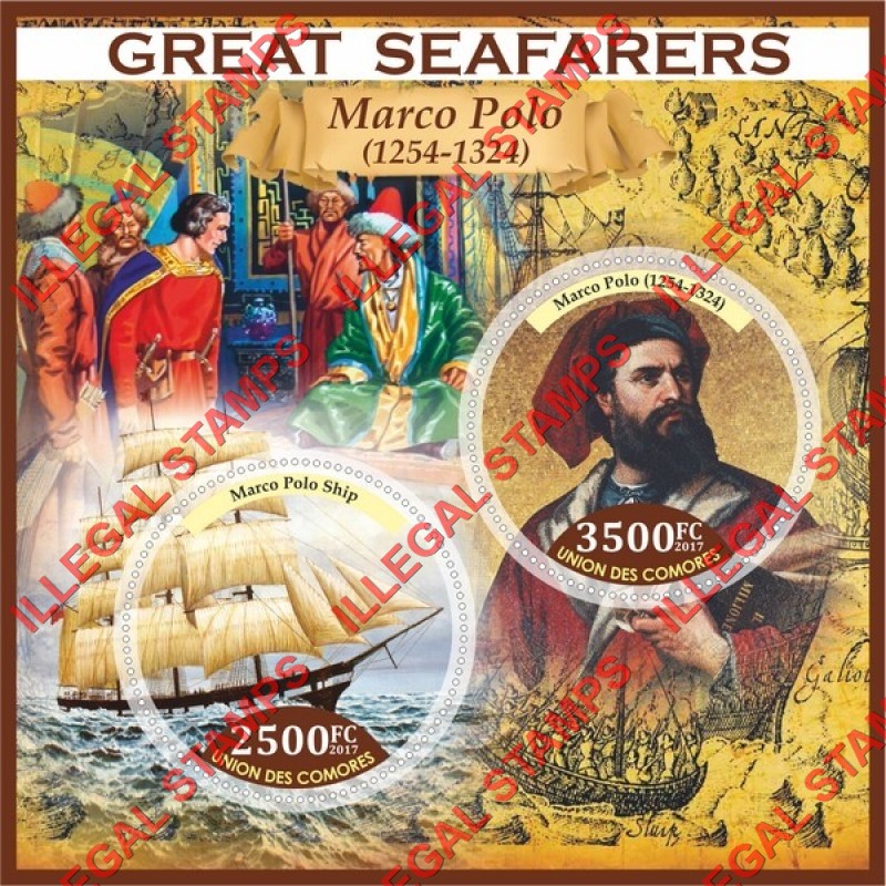 Comoro Islands 2017 Marco Polo Great Seafarers Counterfeit Illegal Stamp Souvenir Sheet of 2