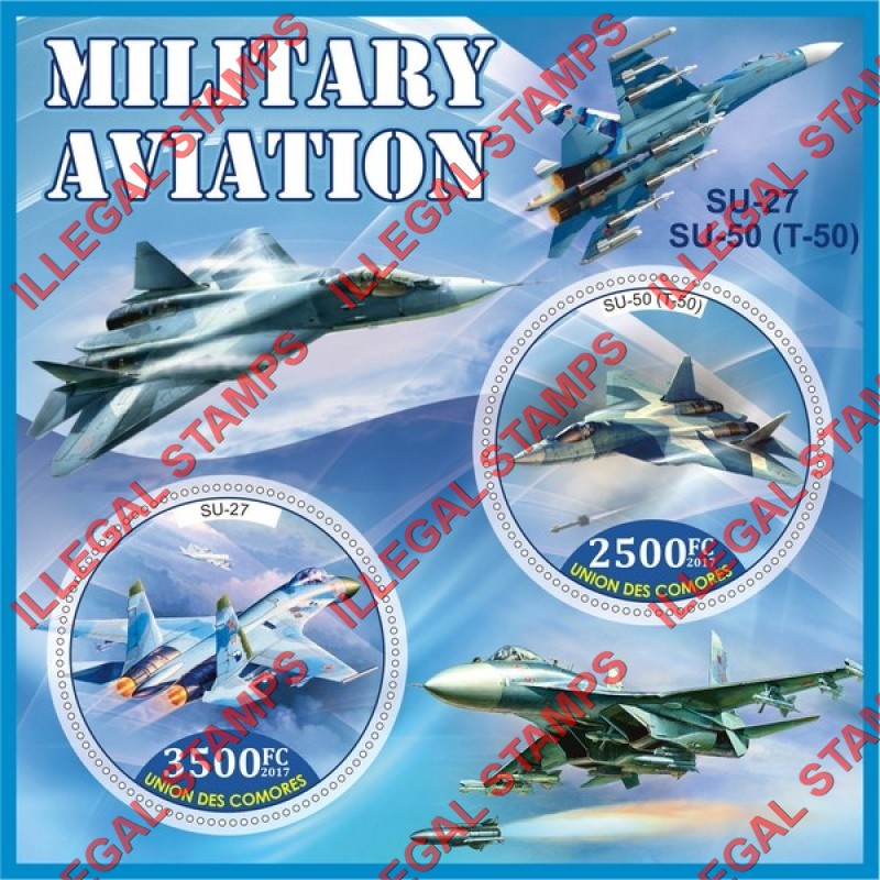 Comoro Islands 2017 Military Aviation Counterfeit Illegal Stamp Souvenir Sheet of 2