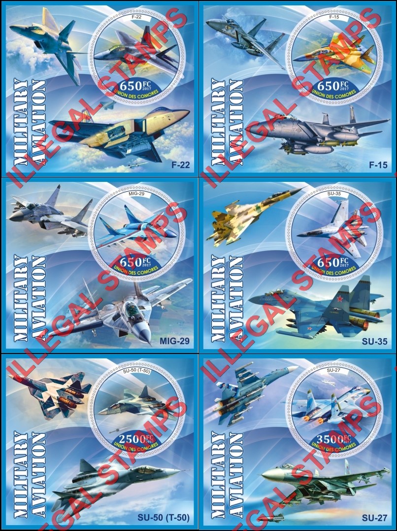 Comoro Islands 2017 Military Aviation Counterfeit Illegal Stamp Souvenir Sheets of 1