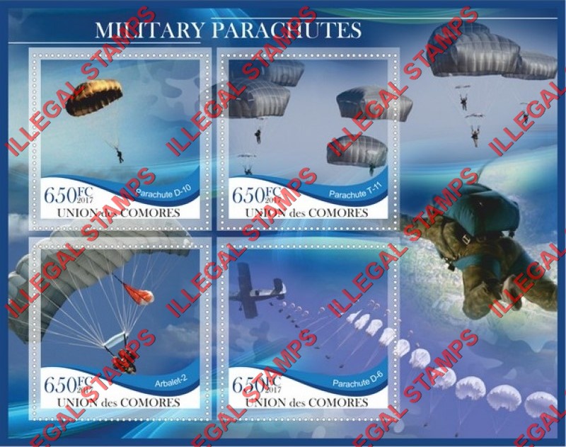 Comoro Islands 2017 Military Parachutes Counterfeit Illegal Stamp Souvenir Sheet of 4