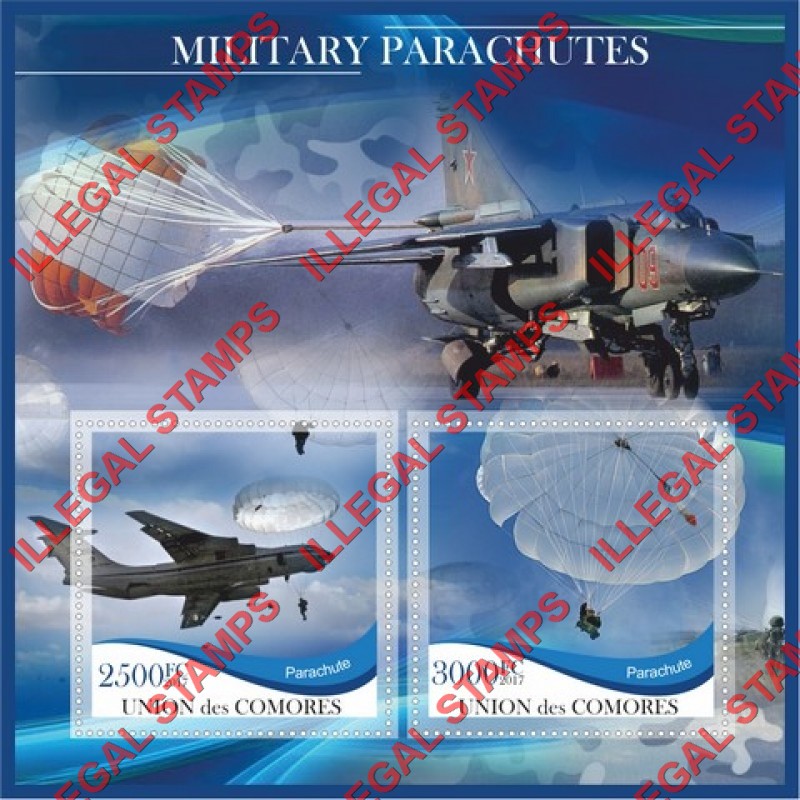 Comoro Islands 2017 Military Parachutes Counterfeit Illegal Stamp Souvenir Sheet of 2