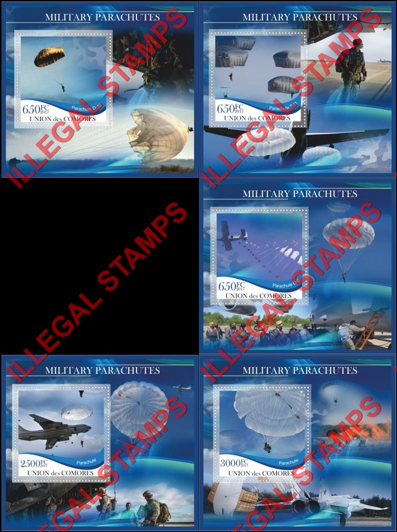Comoro Islands 2017 Military Parachutes Counterfeit Illegal Stamp Souvenir Sheets of 1