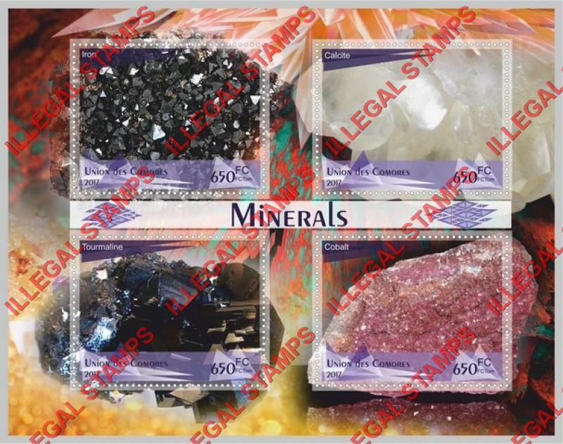Comoro Islands 2017 Minerals Counterfeit Illegal Stamp Souvenir Sheet of 4