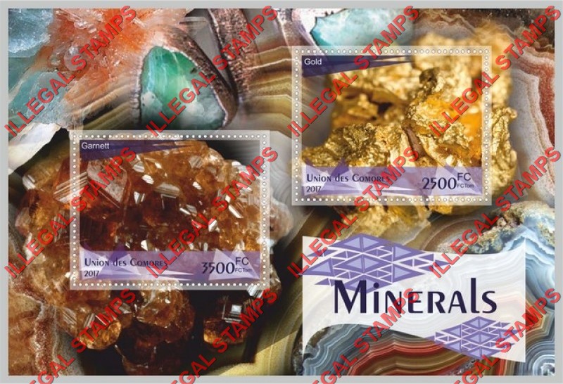 Comoro Islands 2017 Minerals Counterfeit Illegal Stamp Souvenir Sheet of 2