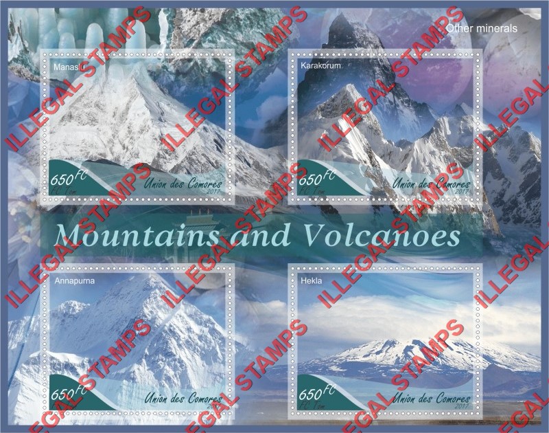 Comoro Islands 2017 Mountains and Volcanoes Counterfeit Illegal Stamp Souvenir Sheet of 4