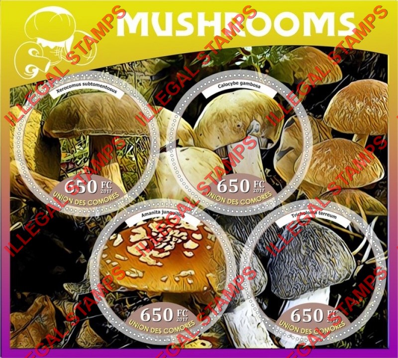 Comoro Islands 2017 Mushrooms Counterfeit Illegal Stamp Souvenir Sheet of 4