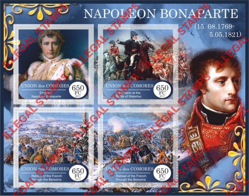 Comoro Islands 2017 Napoleon Bonaparte (different a) Counterfeit Illegal Stamp Souvenir Sheet of 4
