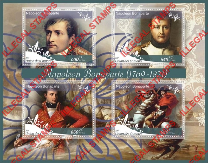 Comoro Islands 2017 Napoleon Bonaparte (different b) Counterfeit Illegal Stamp Souvenir Sheet of 4