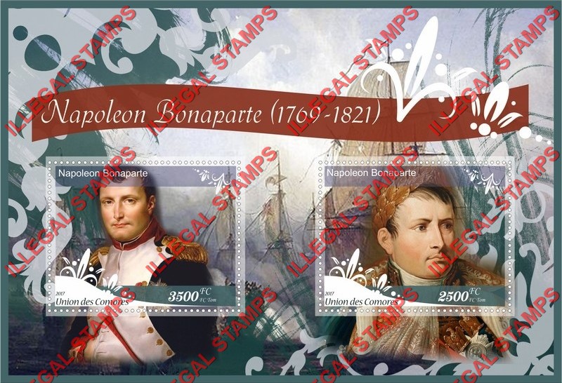 Comoro Islands 2017 Napoleon Bonaparte (different b) Counterfeit Illegal Stamp Souvenir Sheet of 2
