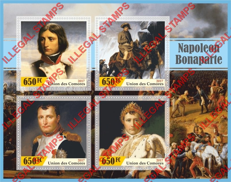 Comoro Islands 2017 Napoleon Bonaparte (different) Counterfeit Illegal Stamp Souvenir Sheet of 4