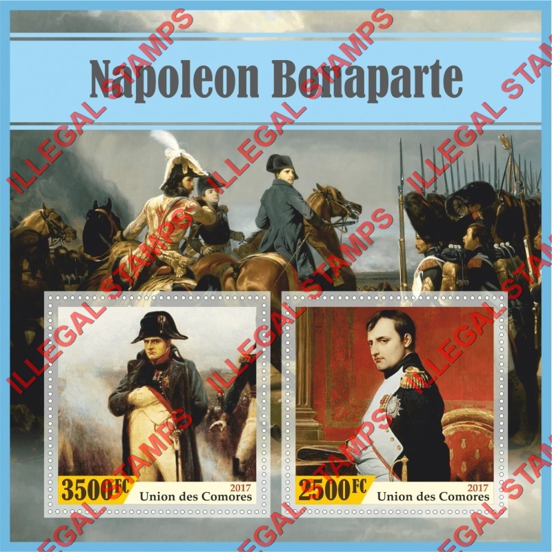 Comoro Islands 2017 Napoleon Bonaparte (different) Counterfeit Illegal Stamp Souvenir Sheet of 2