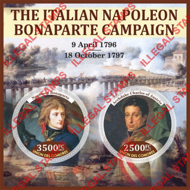 Comoro Islands 2017 Napoleon Bonaparte Italian Campaign Counterfeit Illegal Stamp Souvenir Sheet of 2