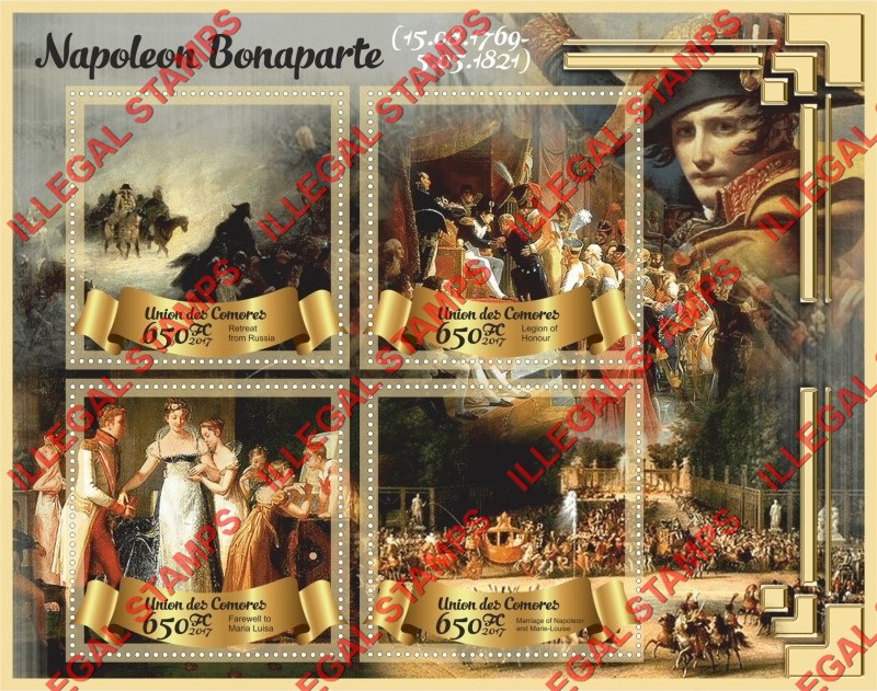 Comoro Islands 2017 Napoleon Bonaparte Counterfeit Illegal Stamp Souvenir Sheet of 4
