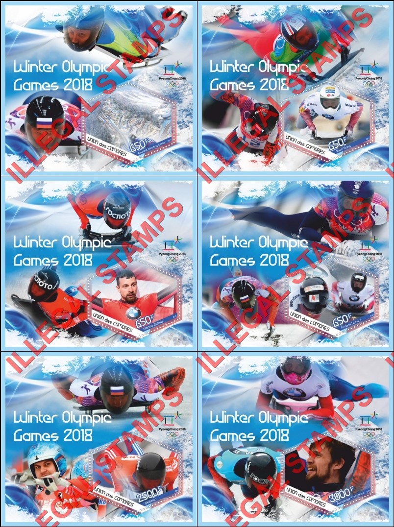 Comoro Islands 2017 Olympic Games in PyeongChang in 2018 (different a) Counterfeit Illegal Stamp Souvenir Sheets of 1