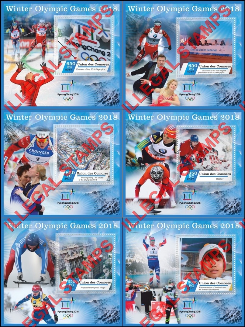 Comoro Islands 2017 Olympic Games in PyeongChang in 2018 Counterfeit Illegal Stamp Souvenir Sheets of 1