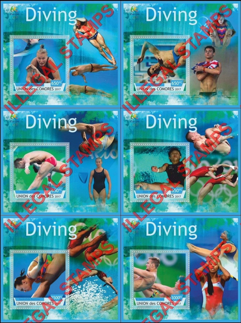Comoro Islands 2017 Olympic Games in Rio in 2016 Diving Counterfeit Illegal Stamp Souvenir Sheets of 1