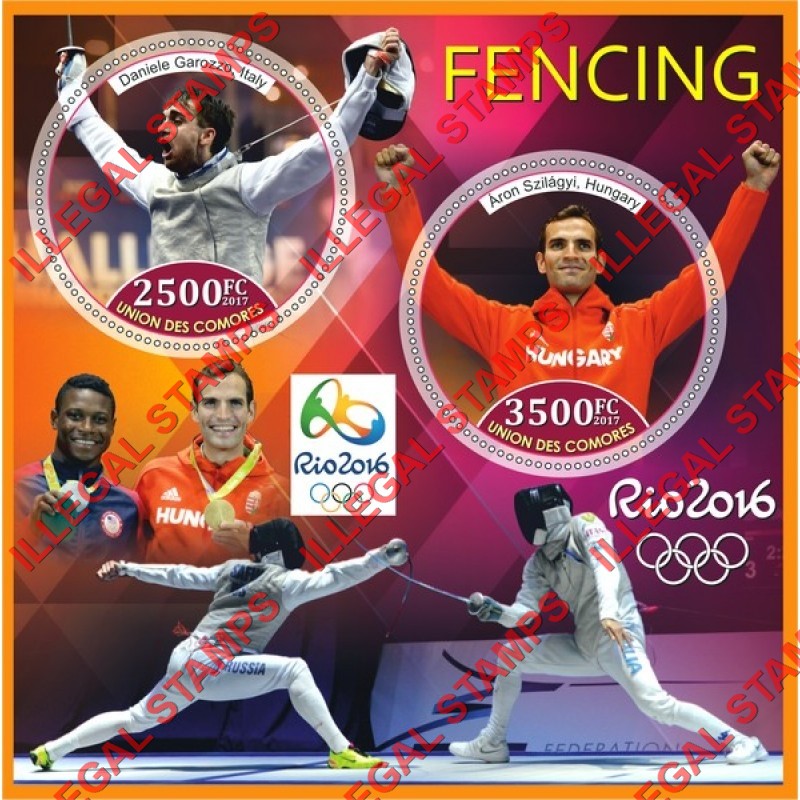 Comoro Islands 2017 Olympic Games in Rio in 2016 Fencing Counterfeit Illegal Stamp Souvenir Sheet of 2
