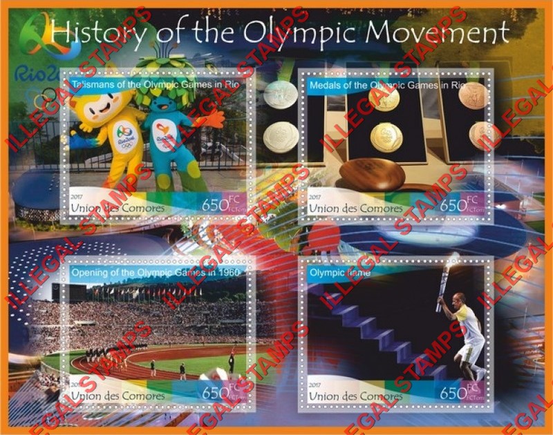 Comoro Islands 2017 Olympic Movement Counterfeit Illegal Stamp Souvenir Sheet of 4