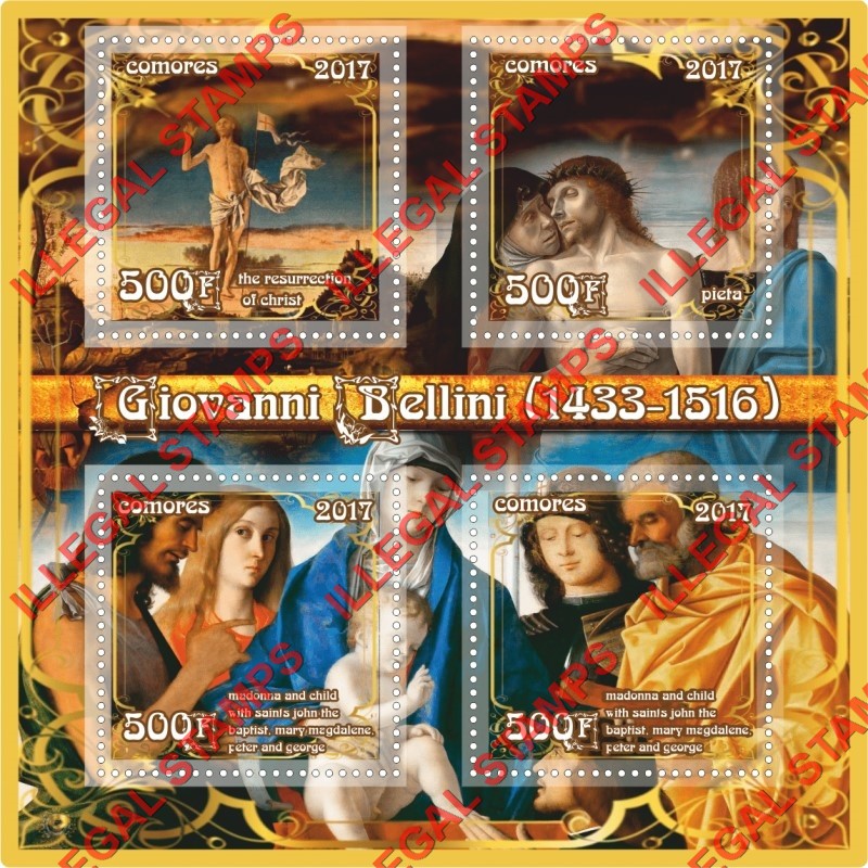 Comoro Islands 2017 Painting by Giovanni Bellini Counterfeit Illegal Stamp Souvenir Sheet of 4