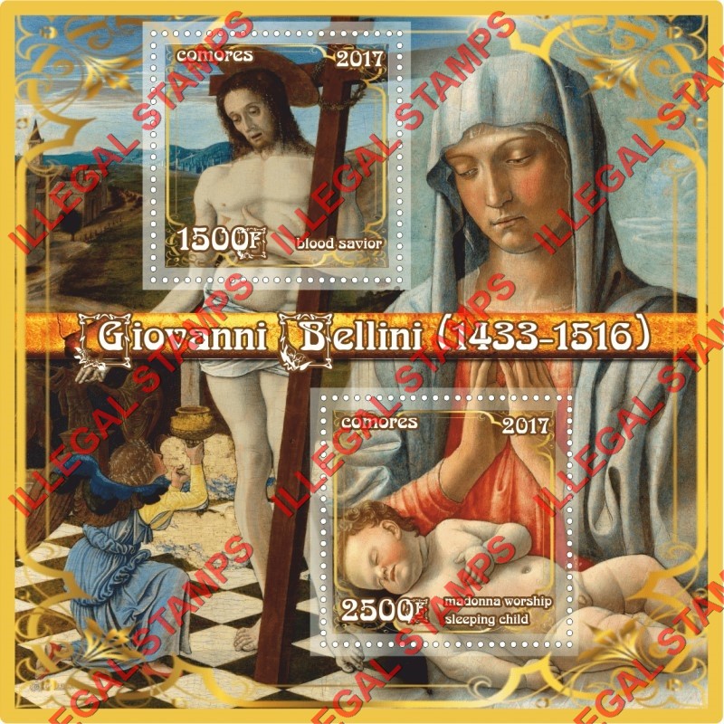 Comoro Islands 2017 Painting by Giovanni Bellini Counterfeit Illegal Stamp Souvenir Sheet of 2